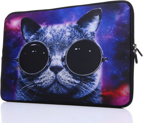 13.3-Inch to 14-Inch Laptop Sleeve Case Neoprene Carrying Bag with Hidden Handles for MacBook/Notebook/Ultrabook/Chromebooks (Blue cat)
