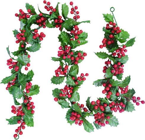 Attmu Christmas Garland - 5.9FT Artificial Red Berry Garland for Indoor Outdoor Home Winter Christmas Decorations Xmas Holiday New Year Fireplace Stairs Mantel Table Decor