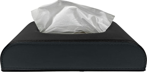 Tissue Box Cover Leather Tissue Box Cover Elegant and Refined Desk Tissue Holder Decorative Tissue Boxes for Vanity, Bathroom, Nightstand Simple and Practical Design 24 x 13 x 5cm (Black)