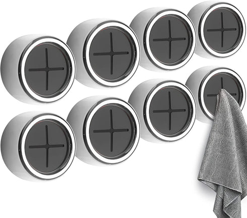Eiqer 8 Pack Kitchen Towel Holder, Self Adhesive Wall Dish Towel Hook, Round Wall Mount Towel Holder for Bathroom, Kitchen and Home, Wall, Cabinet, Garage, No Drilling Required