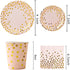 Party Supplies 175 Disposable Dinnerware Set Gold Dots on Pink Paper Plates Cups and Napkins, Gold Plastic Knives Spoons Forks for Baby Shower Wedding Party Bridal Shower