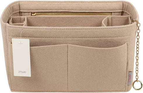 Purse Organizer Insert, Felt Purse Organizer with Zipper and Sewn Bottom Insert, Fit Speedy Neverfull Gracefull, Tote, Handbag, 5 Sizes (X-Large, Beige)