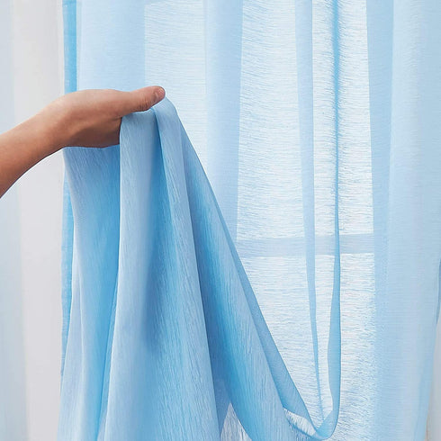 FMFUNCTEX Sky-Blue Sheer Curtains for Living Room 96 inches Long Linen Textured Light Filtering Window Draperies with Rod Pocket Voile Panels for Bedroom 2 Pack, Rod Pocket 52" w