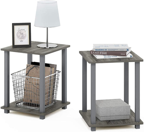 Furinno Simplistic Set of 2 End Table, French Oak Grey/Grey