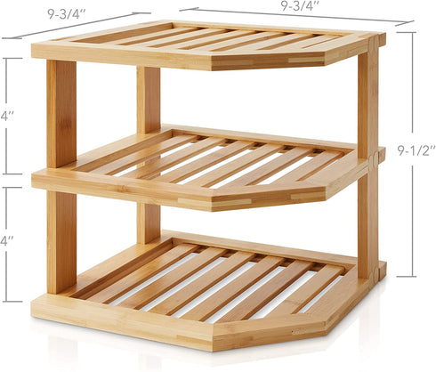 Casafield 3-Tier Bamboo Corner Shelf, Kitchen Cabinet and Countertop Storage Organizer