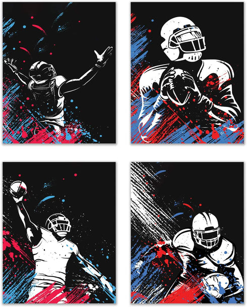 Football Watercolor Wall Art Decor Prints - Set of 4 (8x10) Inch Unframed Poster Photos - Bedroom