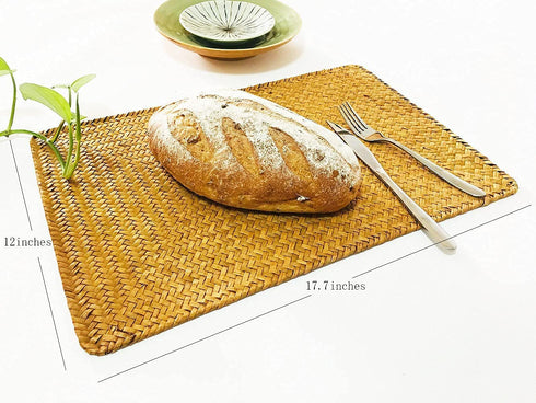 Set of 4,Natural Seagrass Place Mat, 17"X12",Hand-Woven Rectangular Placemats (Brown, 45*30)