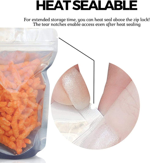 Stand Up Pouches, Resealable Odor Proof Bags, Zip Top Waterproof For Food Storage, Heavy Duty Ziplock, Clear Front With Aluminum Foil Back, Heat Sealable, 5 x 8 inch, 100 Pack
