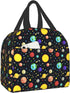 Cute Planet Insulated Black Lunch Bag for Teen Boys, Reusable Aesthetic Packit Freezable Cooler Totes Lunch Box for Office Work Picnic