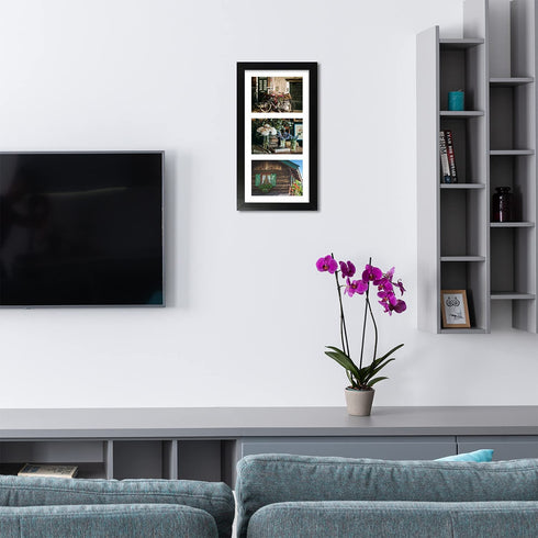 AUEAR, 7x14 Picture Frame, Solid Wood and High Definition Glass, Display Three 4x6 Photos with Mat or 7x14 Without Mat, Wall Display, Decorate Home or Office, Black