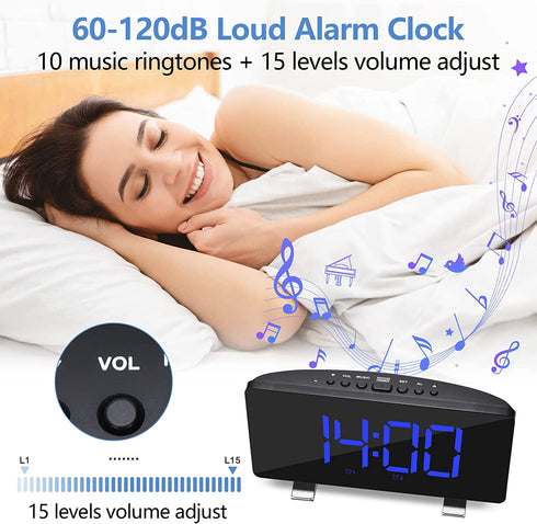 Extra Loud Alarm Clock with Bed Shaker,7.4 Inch Digital Clocks Large Display,with Night Light,USB Charger Port,Adjustable Volume/Dimmer,for Heavy Sleepers Hearing Impaired Deaf Teens Bedroom