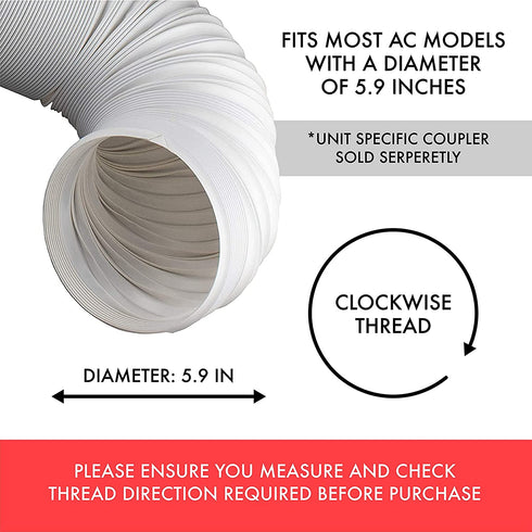 Kraftex Air Conditioner Hose. Portable Exhaust Vent with 5.9" Diameter, Clockwise Thread & Length up to 80". Compatible with LG many Portable Air Conditioners