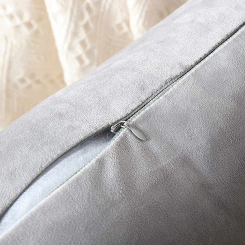 WACOMECO Velvet Throw Pillow Covers - Soft Decorative Cushion Covers Cases with Gold Leather for Sofa Bedroom Livingroom Car, 18 x 18 in, Grey and White