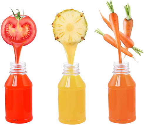 ANECO 30 Pack 4 Ounce Empty Plastic Juice Bottles Reusable Drink Containers with Lids Ideal for Storing Juices, Water and Other Homemade Beverages