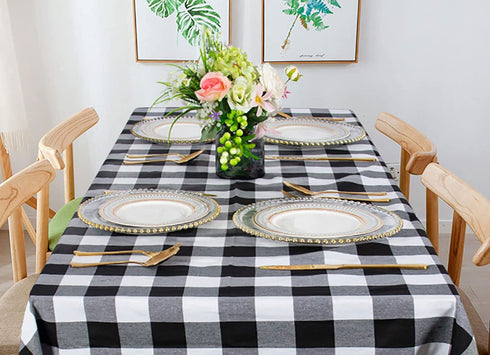 AMZLOKAE Checkered Tablecloth Rectangle 54''x80'' Black and White Buffalo Plaid Tablecloth Tassel Tablecloth Gingham Tablecloth for Kitchen Dining Anti-Fading Cotton Table Cover Christmas Decor