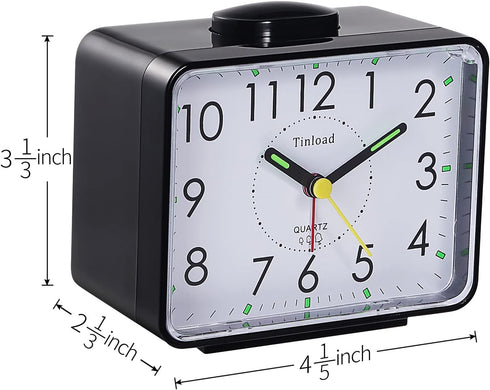 Tinload 4" Loud Crescendo Bell Alarm Clock Silent No Ticking,Snooze,Nightlight,Battery Operated,Easy Set(Black)