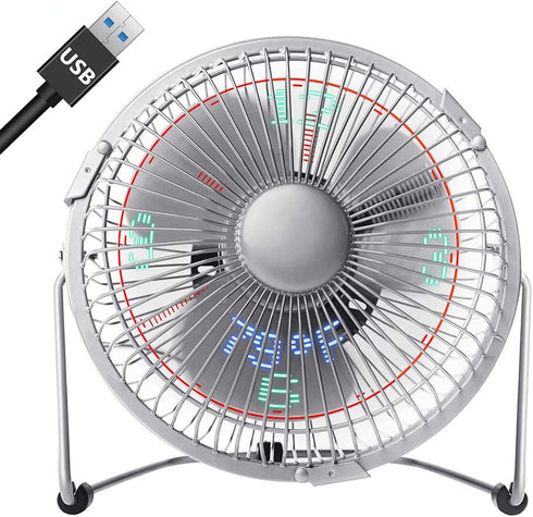 LICHAMP Clock Fan with Floating Led Time Display, Desk Usb Led Fan with Clock Light, 7"