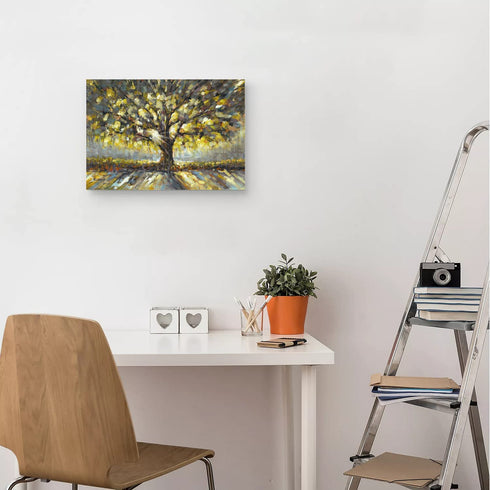 Canvas Wall Art Hand-Painted,12"x 16" Framed Trees Oil Painting Wrapped? Modern Rural Artwork for Living Room Bathroom Restaurant Bedroom Gallery Coffee Shop Decorations (12x16 inch)¦
