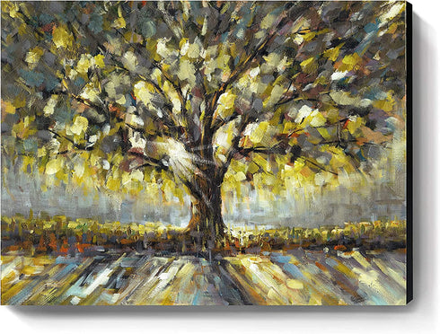 Canvas Wall Art Hand-Painted,12"x 16" Framed Trees Oil Painting Wrapped? Modern Rural Artwork for Living Room Bathroom Restaurant Bedroom Gallery Coffee Shop Decorations (12x16 inch)¦