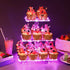 YestBuy 3 Tier Square Cupcake Stand - Premium Cupcake Holder - Acrylic Cupcake Tower Display - 3 Tier Acrylic Display for Pastry + LED Light String - Ideal for Weddings, Birthday Parties( Pink Light)