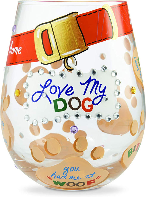 Enesco 6006301 Designs by Lolita Love My Dog Hand-Painted Artisan Stemless Wine Glass, 20 Ounce