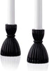 Black Candlestick Holder Set - Glass Taper Candle Holders, Glossy Black Finish, 3.5 Inch Height, Fits Standard 3/4 Inch Tapered Candles, Modern Kitchen Decor, Wedding Centerpiece - Pack of 2