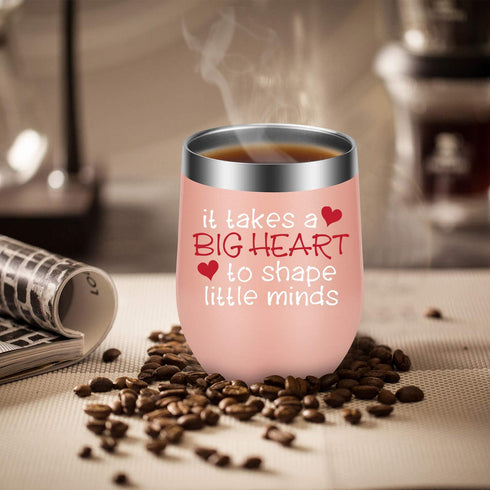 Teacher Gifts for Women, Preschool Teacher Appreciation Gifts for Women, Teachers Appreciation Day Gifts, Thank You Gifts for Teachers - It Takes a Big Heart to Shape Little Minds - LEADO Wine Tumbler