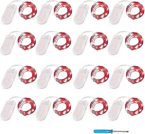 16 Pack Fairy Lights(Batteries Included) 10.2FT 30LEDs Firefly Lights Battery Operated String Lights Silver Wire Starry Lights for DIY Wedding Party Costume Christmas Tree Decoration (Red Fairy Light)