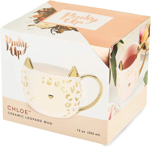 Pinky Up Chloe Leopard Mug, 12 Oz Coffee Cup, Tea Accessory, Pink Ceramic with Metallic Finish