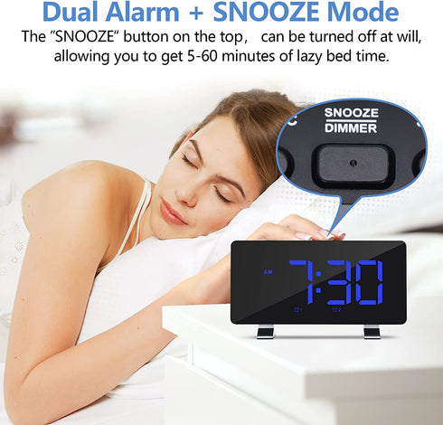 Extra Loud Alarm Clock with Bed Shaker,7.4 Inch Digital Clocks Large Display,with Night Light,USB Charger Port,Adjustable Volume/Dimmer,for Heavy Sleepers Hearing Impaired Deaf Teens Bedroom