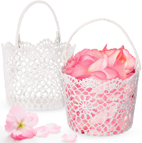 White Basket Handle Wedding Flower Girl Baskets, 5.90 x 4.72 x 4.33 Inch (2 Packs)