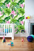 HaokHome 93013 Watercolor Flamingo Tropical Peel and Stick Wallpaper Removable Green/Pink Vinyl Self Adhesive Shelf Liner 17.7in x 9.8ft