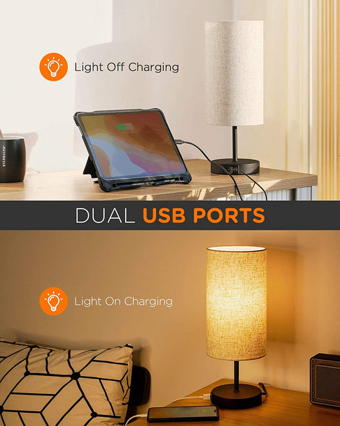 tomons Bedside Table Lamp, LED Desk Lamp with Dual USB Port, Touch Control Classic Desk Lamp for Bedroom Reading, LED Bulb Included