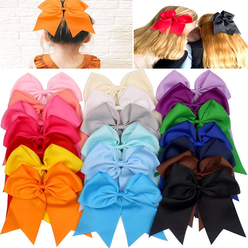 JOYOYO 20Pcs 8" Large Cheer Bows for Girls Ponytail Holder Grosgrain Ribbon Cheerleading Bows Elastic Hair Tie Bands for Baby Girls School College Teens Senior Cheerleader