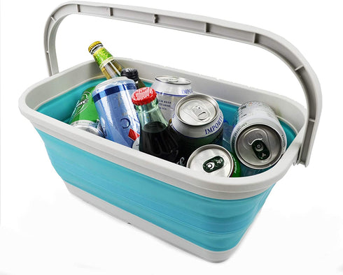 SAMMART 11.6L (3.06 Gallon) Collapsible Rectangular Handy Basket / Bucket (Bright Blue, 1)