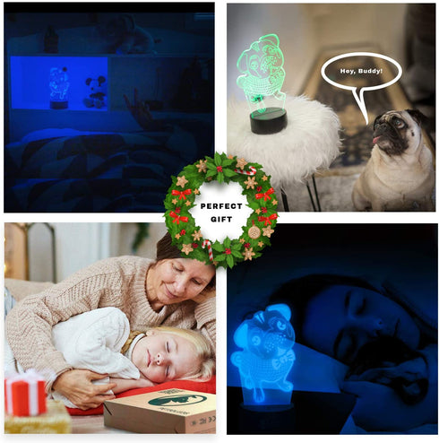 PET3DLEDS Pug Nightlight with Remote Control. 3D Illusion Decorative Dog Nightlight. Perfect Birthday, and Valentine Gift. Room, and Office Decoration.