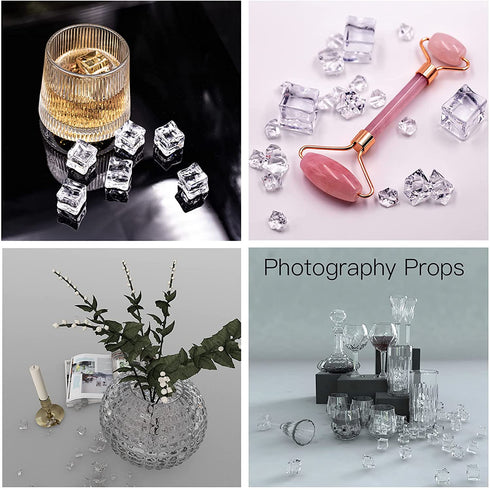 Mirrogo Clear Fake Ice Cubes, Acrylic Ice Cubes,Plastic Ice Cubes 100 PCS 20MM Valentines Vase Filler Ice Cubes for Party, Wedding and Home Decorative Crystal Rocks