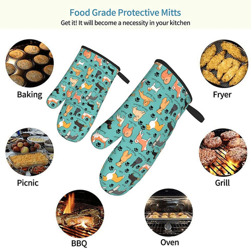 Dog Oven Mitts for Kitchen Oven Mitt Set of 2, Funny Kitchen Gadgets Paw Oven Mitts Cooking Non-Slip Insulated Kitchen Heat and Water Resistant Gloves Reusable Kitchen Items
