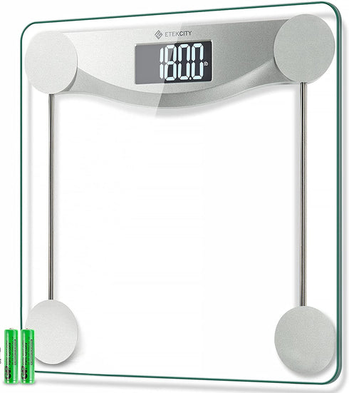 Etekcity Digital Weight Bathroom Scale, 6mm Tempered Glass Platform with Rounded Corner Design, Large Backlit LCD Display, Silver, 440 Pounds, 4 Piece Set