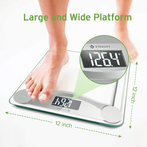 Etekcity Digital Weight Bathroom Scale, 6mm Tempered Glass Platform with Rounded Corner Design, Large Backlit LCD Display, Silver, 440 Pounds, 4 Piece Set