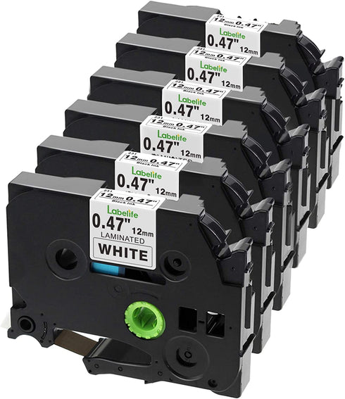 Labelife 6-Pack Label Maker Tape Replacement for Brother TZe231 Ptouch Tape TZe Label Tape 12mm 0.47 Inch Laminated White Label Maker Tape TZe-231 for P Touch PT-D210 PTH110 PT-D220 PTD600, 26.2 Feet