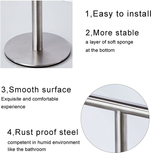 Modern Portable Hand Towel Holder Stand for Bathroom Stainless Steel countertop Towel Rack Stand Brushed Matte Black Free Standing Towel Bar Rack for Kitchen Toilet (Brushed, Stand)