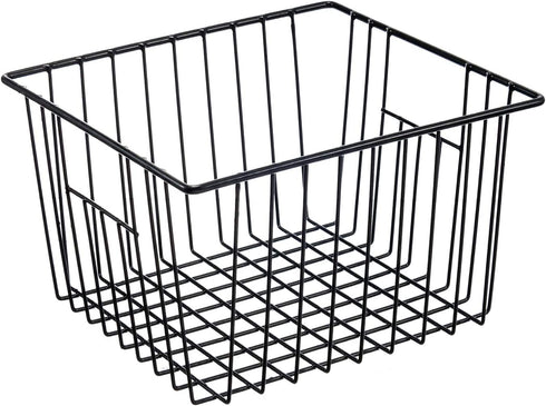 iPEGTOP Deep Refrigerator Freezer Baskets, Large Household Wire Storage Basket Bins Organizer with Handles for Kitchen, Pantry, Freezer, Cabinet, Closets, Black, Set of 2