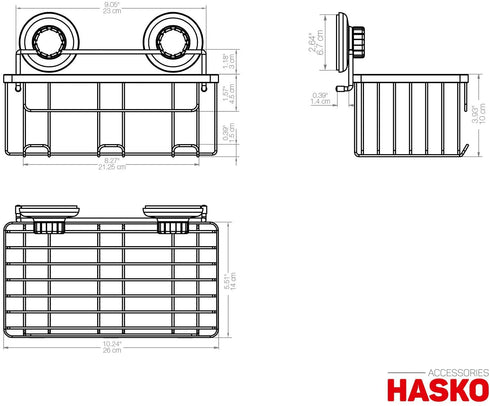 HASKO Accessories Vacuum Suction Cup Shower Caddy | Deep Basket Organizer for Shampoo with Hooks | Adhesive 3M Stick Discs | Holder for Bathroom Storage | Polished Stainless Steel SS304