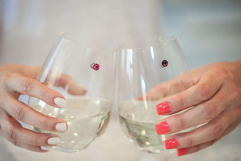 Simply Charmed Crystal Magnetic Wine Glass Charms Set of 12 Glass Markers that Work on Stemless Glasses - Gift / Storage Box Included
