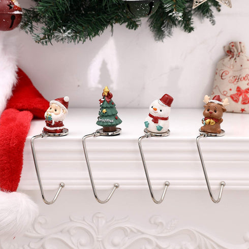 4 Pieces Animals Christmas Stocking Holders Set Mantel Hooks Hanger Xmas Safety Hang Grip Stockings Clip New Year Party Decor (4, Multi Hook)