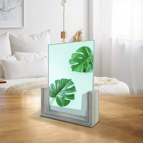 CRUGLA 5x7 Glass Picture Frame Set of 2, Double Sided Frameless 5 by 7 Photo Frames for Tabletop Display