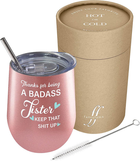 Sister Gifts from Sister, Brother, Funny Gifts for Sister, Sister in Law, Birthday Gifts for Sister - Unbiological, Soul Sister, Fancyfams Wine Tumbler (Being Sister -Rose Gold)