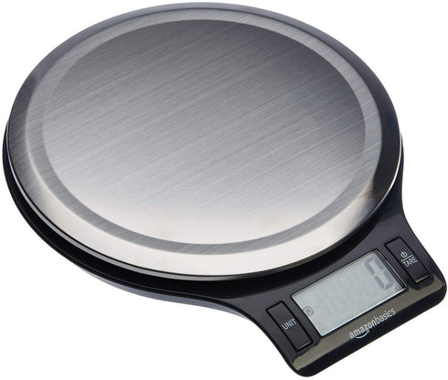Amazon Basics Stainless Steel Digital Kitchen Scale with LCD Display, Batteries Included & Bowl Scraper/Chopper Stainless Steel