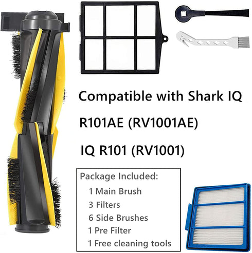 Cyorka 12 Pack Replacement Parts for Shark AV911S EZ IQ R101AE (RV1001AE) IQ R101 (RV1001) Robot Vacuum Cleaner Replacement Kit 1 Main Brush, 3 Filters,6 Side Brushes, 1 Pre Filter,1 Cleaning Brush
